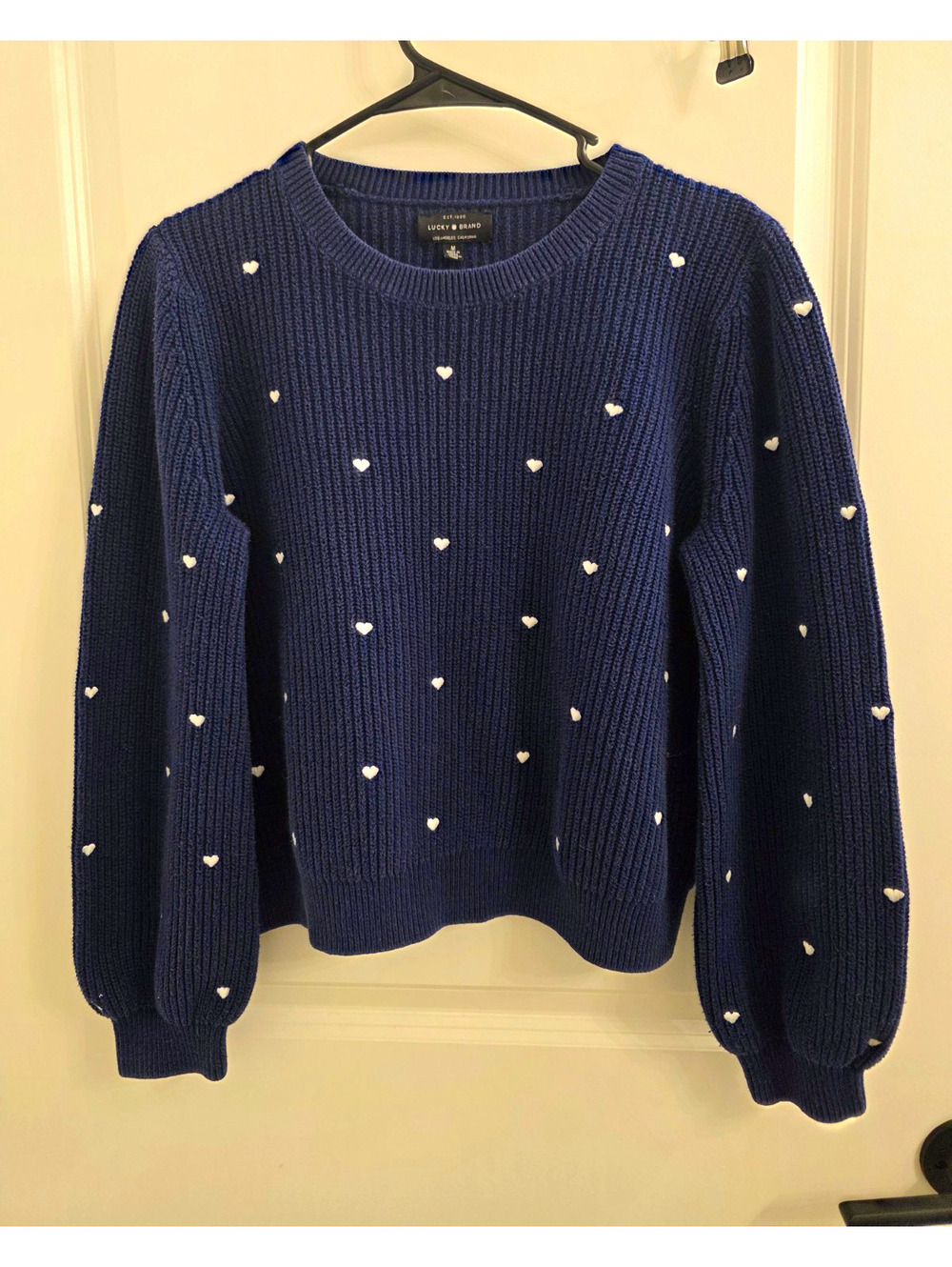 Lucky Brand Women's Heart Sweater Navy Size Medium